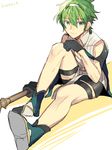  1boy david_(fate/grand_order) fate/grand_order fate_(series) gloves green_hair shoes short_hair shorts staff weapon 