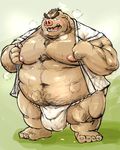  blush boar clothing fundoshi japanese_clothing kotobuki male mammal nipples obese overweight overwieght_male pig porcine shirt sweat underwear 