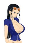  animated animated_gif black_hair blue_eyes blush bouncing_breasts breasts cleavage groin large_breasts long_hair midriff navel necrolust nico_robin one_piece 