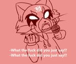 aggressive_retsuko angry animated anthro bit-small bit_(character) clothed clothing hoodie male mammal microphone monochrome open_mouth profanity reaction_image red_panda solo text yelling 