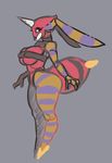  abdomen anthro ariados big_breasts breasts female grey_background horn liveforthefunk nintendo nipple_bulge pok&eacute;mon simple_background solo video_games 