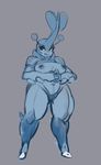  anthro areola breasts female grey_background heracross horn inverted_nipples liveforthefunk muscular muscular_female nintendo nipples nude pok&eacute;mon pussy simple_background solo standing thick_thighs video_games 