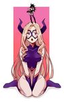  artist_request belt black_hair blonde_hair bodysuit boku_no_hero_academia breasts dominatrix domino_mask drill_hair full_body garter_belt giantess horns long_hair mask medium_breasts midnight_(boku_no_hero_academia) mount_lady multiple_girls open_mouth purple_eyes rope seiza simple_background sitting source_request superhero thighhighs white_background 