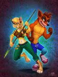  anthro bandicoot clothed clothing crash_bandicoot crash_bandicoot_(series) dolphydolphiana feline female green_eyes male mammal marsupial pecs video_games 