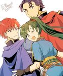  2boys armor blue_eyes blue_hair cape eliwood_(fire_emblem) fire_emblem fire_emblem:_rekka_no_ken fire_emblem_heroes hector_(fire_emblem) long_hair looking_at_viewer lyndis_(fire_emblem) multiple_boys noshima ponytail red_hair short_hair smile 