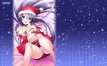  breast_hold christmas game-style no_bra open_shirt pantsu senomoto_hisashi shimapan skirt_lift wallpaper 
