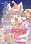  1boy 1girl black_hair blue_hair boots chrismtas_clothes christmas dog furry lemur open_mouth shimabo short_hair snowing yellow_eyes 