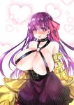  :p bare_shoulders belt_collar bow breasts claws fate/extra fate/extra_ccc fate_(series) hair_bow hair_ribbon heart heart-shaped_pupils huge_breasts long_hair looking_at_viewer mamemix passion_lip pink_eyes purple_hair ribbon smile solo symbol-shaped_pupils tongue tongue_out very_long_hair 
