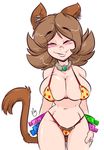  animal_humanoid big_breasts bikini bracelet breasts brown_hair cat_humanoid clothing collar duckdraw ear_piercing eyes_closed feline female hair humanoid jewelry light_skin mammal piercing smile swimsuit tipsy_(duckdraw) 