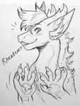  anthro dragon greyscale hair looking_at_viewer male maplecookies monochrome sketch smile solo traditional_media_(artwork) 