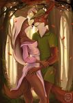  2015 black_nose breasts canine clothed clothing disney female fox group hat hi_res maid_marian male mammal nuditon outside robin_hood robin_hood_(disney) 