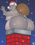 2023 4_fingers 50percentgrey anthro big_breasts big_butt blush breasts butt chimney christmas christmas_clothing christmas_headwear clothing common_hippopotamus dreamworks female fingers gloria_the_hippopotamus hat hat_only headgear headgear_only headwear headwear_only hi_res hippopotamid holidays looking_back madagascar_(series) mammal mostly_nude nipples nude obese obese_anthro obese_female open_mouth overweight overweight_anthro overweight_female raised_tail rear_view sack santa_hat side_boob signature snow snowing solo stuck stuck_in_chimney tail teeth