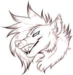  ambiguous_form canine facial_piercing fangs female fur greyscale hair lip_piercing looking_at_viewer mammal maplecookies monochrome piercing solo teeth 