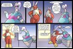 anthro bandage big_butt blaziken butt comic dialogue duo easter english_text fake_ears fake_rabbit_ears feathers female game_freak generation_3_pokemon generation_6_pokemon goodra hi_res holidays huge_butt juniper_(potoobrigham) kiwi_(potoobrigham) multicolored_body multicolored_feathers nintendo pokemon pokemon_(species) potoobrigham purple_body red_body red_feathers speech_bubble tail_feathers text thick_thighs wide_hips window wrappings yellow_body yellow_feathers