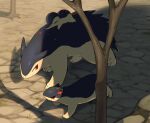  animal_focus bare_tree blue_fur colored_skin cyndaquil dorobo_93 evolutionary_line highres no_humans outdoors pokemon pokemon_(creature) quilava red_eyes shadow tree typhlosion yellow_skin 