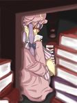  book glasses highres patchouli_knowledge peeking purple_hair ramnik5 reading solo touhou under_table 