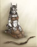anthro bow_(weapon) felid feline female hi_res kneeling lynx mammal meditating mira_(spectronic) ranged_weapon s00t solo tribal weapon