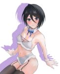  1girl absurdres artist_request bleach blush christmas garter_straps gloves highres kuchiki_rukia looking_at_viewer navel panties purple_eyes ribbon short_hair solo thighhighs underwear underwear_only 