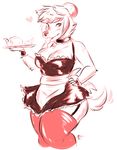  anthro beverage canine clothed clothing female looking_at_viewer maid_uniform mammal maplecookies sketch slightly_chubby solo standing tea tongue tongue_out uniform 