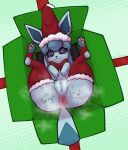 absurd_res anus ass_up big_anus big_butt bodily_fluids butt christmas christmas_clothing christmas_headwear clothing costume eeveelution eve_(avyweathery) female feral generation_4_pokemon genitals gift glaceon goth hat headgear headwear hi_res holidays legwear looking_at_viewer nintendo pawpads paws piercing pillow pokemon pokemon_(species) presenting presenting_anus pussy santa_costume santa_hat solo spread_anus spread_legs spreading steam stockings sweat tail thick_thighs veterowo