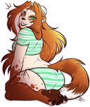  anthro clothed clothing female hair kneeling looking_at_viewer mammal maplecookies red_panda slightly_chubby smile solo 