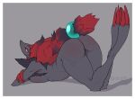 anthro ass_up breast_squish breasts butt claws colored crossed_arms dlrp99 female generation_5_pokemon hair legs_together long_hair nintendo nude pokemon pokemon_(species) presenting presenting_hindquarters simple_background smile solo squish viewer zoroark