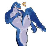 amphibian anthro blue_body countershading featureless_crotch frog hi_res kick looking_at_viewer majinruii male muscular muscular_anthro muscular_male niko_(mkwniko) solo tongue tongue_out white_body white_countershading yellow_eyes