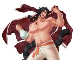  1boy animal_ears bara bare_pectorals beard braid braided_ponytail cowboy_shot facial_hair full_beard hairy large_pectorals lem0n_58 looking_at_viewer male_focus mature_male muscular muscular_male navel navel_hair nipples original pectorals solo sparse_arm_hair sparse_chest_hair stomach tail thick_eyebrows tiger_boy tiger_ears tiger_tail 