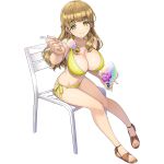  ayato_utae bare_legs bikini blonde_hair breasts chair cleavage dolphin_wave food highres holding holding_spoon large_breasts ootomo_takuji shaved_ice sitting spoon swimsuit 