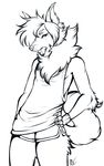  anthro canine clothed clothing fur greyscale hair looking_at_viewer male mammal maplecookies monochrome open_mouth solo 