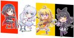  ahoge black_hair blake_belladonna blonde_hair cape cat_tail chibi commentary_request ember_celica_(rwby) guitar highres iesupa instrument keyboard_(instrument) multiple_girls ponytail red_hair ruby_rose rwby rwby_chibi tail tambourine weiss_schnee white_hair yang_xiao_long 