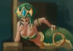 apode big_breasts breasts brown_sclera cassiopeia_(lol) cleavage clothed clothing dddoodles draconcopode female green_body green_clothing green_scales green_topwear hand_on_hip humanoid lamia league_of_legends legless looking_at_viewer pupils reptile riot_games scales scalie serpentine slit_pupils smile snake solo split_form tan_body tan_skin topwear yellow_eyes