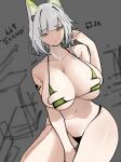  1girl animal arknights breasts cat expansion huge_breasts large_breasts nervous non-web_source nuggetkouhai short_hair simple_background solo thighs 