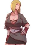  1girl aosora2823 breasts cleavage collarbone hand_on_own_hip highres looking_at_viewer naruto naruto_(series) samui_(naruto) short_hair simple_background solo standing 