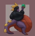 ambiguous_gender anthro bottomless clothed clothing hi_res hoodie hoodie_only leezpunk lizard pal_(species) palworld reptile scalie solo starvingxaphelm topwear topwear_only vore