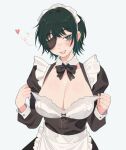  1girl alternate_costume blush breasts chainsaw_man cleavage enmaided eyepatch green_eyes green_hair heart highres himeno_(chainsaw_man) large_breasts long_sleeves maid maid_headdress ms_tsukii parted_lips short_hair smile solo 