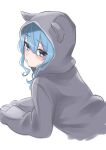  1girl absurdres animal_ear_hood blue_eyes blue_hair blush closed_mouth commentary_request grey_hoodie hair_between_eyes highres hololive hood hoodie hoshimachi_suisei long_sleeves looking_at_viewer looking_back nisi_ki_no sidelocks simple_background sketch solo star_(symbol) star_in_eye symbol_in_eye upper_body virtual_youtuber white_background 