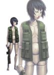  android black_hair blue_eyes cyberpunk cyborg doll_joints ghost_in_the_shell ghost_in_the_shell:_innocence glowing glowing_eyes gun hadaly ikegami_noroshi kusanagi_motoko lips load_bearing_vest realistic shotgun solo spoilers weapon 