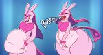 &lt;3 anthro belly big_belly blue_background burping digestion female hand_on_stomach licking licking_lips lovander navel nude pal_(species) palworld scalie simple_background sjevi smile solo tongue tongue_out vore wide_hips