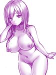  1girl braid breasts curvy dated female large_breasts long_hair looking_at_viewer monochrome nipples nude original shiny_skin simple_background tsukumiya_amane white_background 