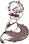  anthro breasts canine clothing collar female greyscale loincloth looking_at_viewer mammal maplecookies monochrome sketch solo 