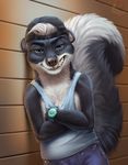  amazing anthro delkon fluffy fur grin hair hat hi_res invalid_tag looking_at_viewer male mammal scarface skunk smile solo swatch teeth 