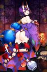  :d alcohol ass backlighting bare_shoulders barefoot blurry blurry_background breasts collar commentary_request cup drum emerald eyeshadow fate/grand_order fate_(series) feet food from_behind fruit full_body gem gijang gourd grapes headpiece highres holding holding_cup horns instrument japanese_clothes jewelry kimono knee_pads kneeling lantern long_sleeves looking_back makeup medium_breasts off_shoulder oni oni_horns open_clothes open_kimono open_mouth peach purple_eyes purple_hair purple_kimono revealing_clothes sakazuki sake short_hair shoulder_blades shuten_douji_(fate/grand_order) sideboob smile soles solo teeth thong toe_ring toes tsurime wide_sleeves 