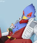  avian bird bulge canine clothing falco_lombardi fox fox_mccloud licking macro male male/male mammal micro nintendo nipple_lick nipples ohjing1004 star_fox tongue tongue_out video_games 