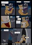 absurd_res anthro bandanna canid canine canis clothed clothing comic dialogue duo embrace erection erection_under_clothing erection_under_jockstrap eye_patch eyes_closed eyewear falling fox_mccloud from_behind_position fur hair hi_res hug hugging_from_behind humor jockstrap jockstrap_only kerchief love male male/male mammal neckerchief nintendo nipples ollieotty open_mouth partially_clothed pec_grab pecs pushing romantic romantic_couple sex shove smile smirk speech_bubble star_fox tail text topless underwear underwear_only wolf wolf_o&#039;donnell yelling