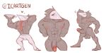 anthro bulge clothed clothing deltarune erection erection_under_clothing genitals group hi_res hiding_erection hiding_face ledange male mask muscular muscular_anthro muscular_male nipples nude penis pose shirtless shirtless_male shy swatchling tuft undertale_(series) vein veiny_penis