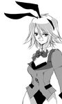  1girl animal_ears breasts bunnysuit choker cleavage jacket monochrome refill_sage short_hair tales_of_(series) tales_of_symphonia 