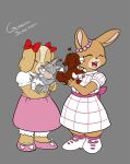 affectionate anthro canid canine canis clothing domestic_dog dress female feral group guardianslade hi_res lagomorph leporid lory_(maple_town) love mammal maple_town palm_town patty_(maple_town) rabbit thumper_(disney)