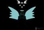 anthro black_background blender_(software) blender_cycles blonde_hair blue_light brown_body brown_fur clothing deer delta_rune_(emblem) deltarune dress female fur glowing glowing_eyes hair halo hi_res horn lagomorph_dude looking_at_viewer mammal noelle_holiday simple_background solo symbol undertale undertale_(series) watermark white_clothing white_dress white_eyes wings