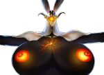 2024 5_eyes anthro big_breasts black_and_white_body breasts chochi cracked_skin digital_media_(artwork) female glowing glowing_eyes glowing_nipples hi_res huge_breasts machine monster multi_eye nipples orange_nipples robot simple_background solo white_background